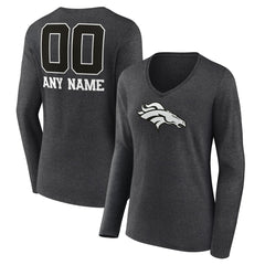 Women's Personalized Name & Number Monochrome V-neck T-Shirt - Denver Broncos