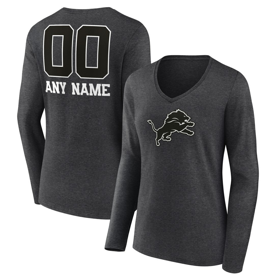 Women's Personalized Name & Number Monochrome V-neck T-Shirt - Detroit Lions