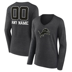 Women's Personalized Name & Number Monochrome V-neck T-Shirt - Detroit Lions
