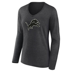 Women's Personalized Name & Number Monochrome V-neck T-Shirt - Detroit Lions