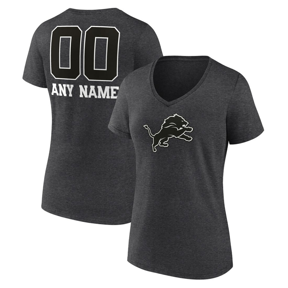 Women's Personalized Name & Number Monochrome V-Neck Long Sleeve T-Shirt - Detroit Lions