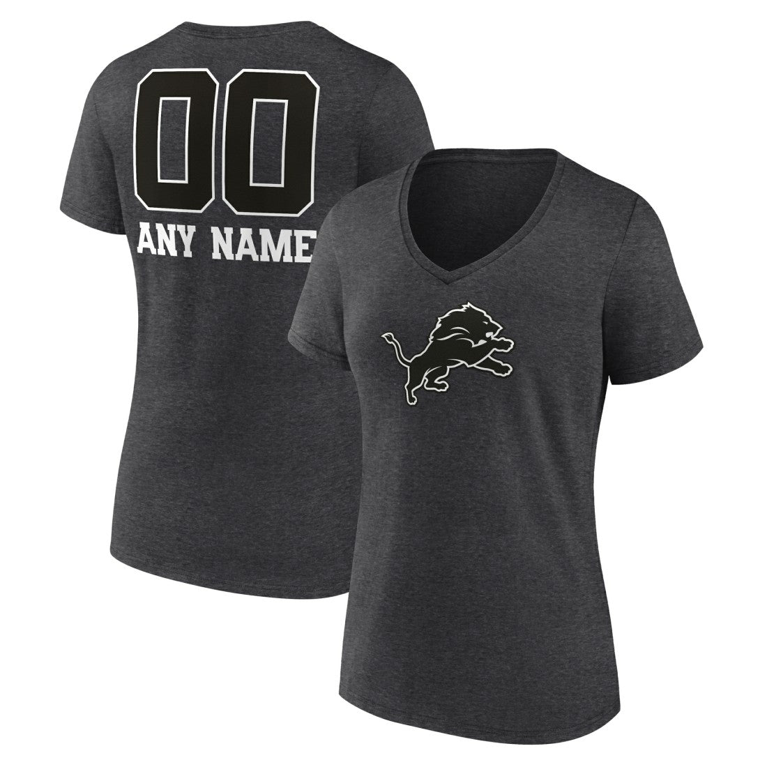 Women's Personalized Name & Number Monochrome V-Neck Long Sleeve T-Shirt - Detroit Lions