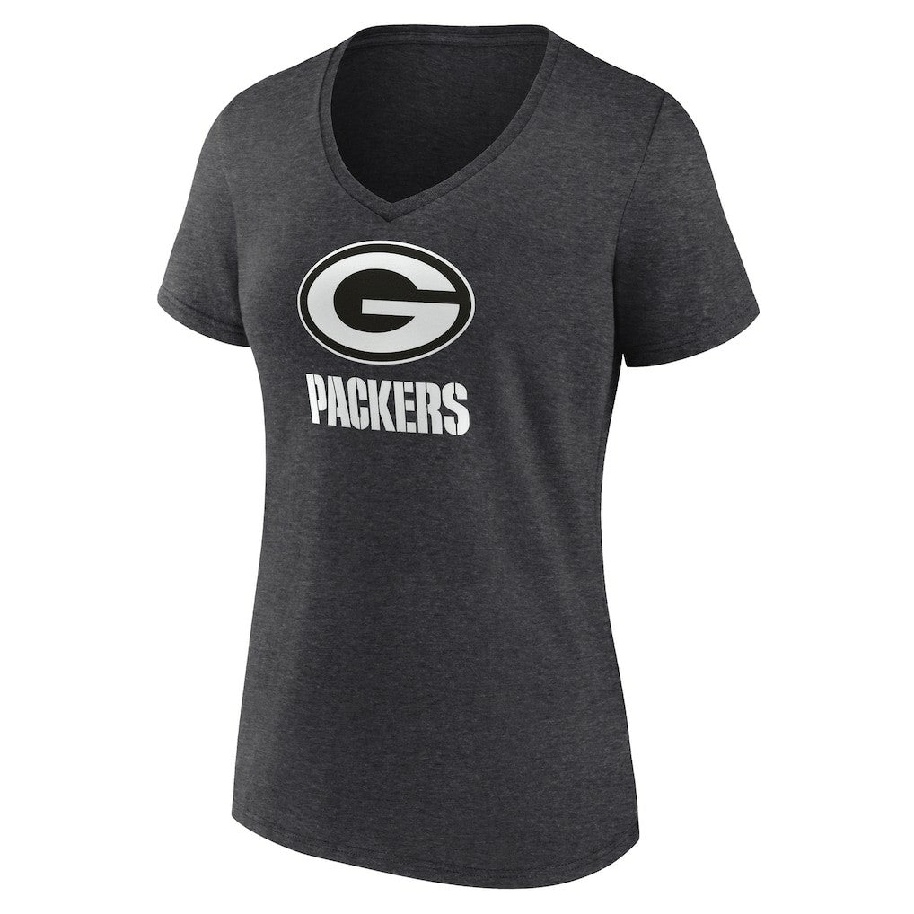Women's Personalized Name & Number Monochrome V-Neck Long Sleeve T-Shirt - Green Bay Packers
