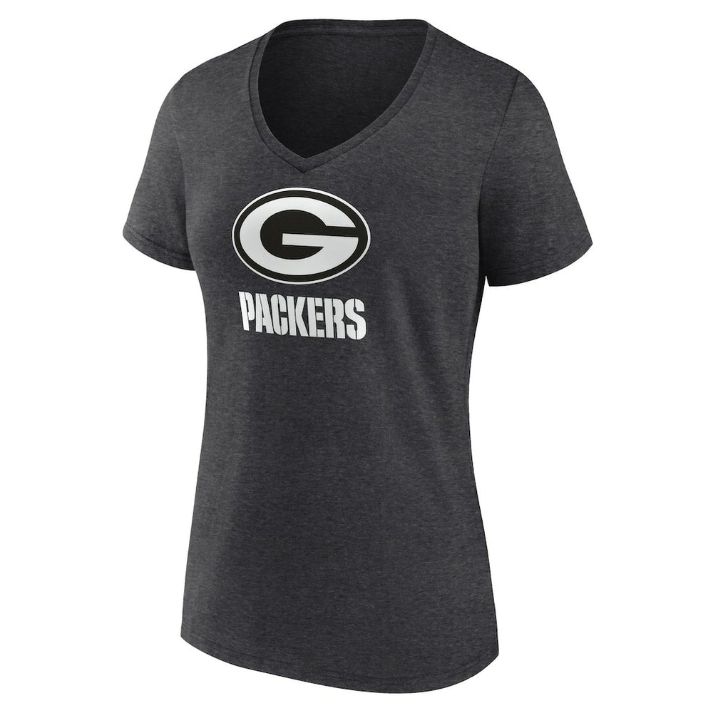 Women's Personalized Name & Number Monochrome V-Neck Long Sleeve T-Shirt - Green Bay Packers
