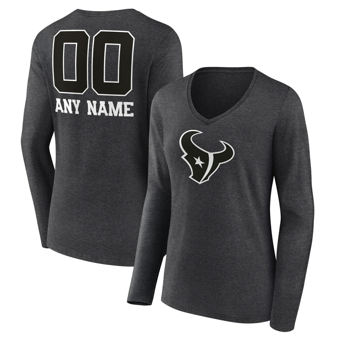 Women's Personalized Name & Number Monochrome V-neck T-Shirt - Houston Texans