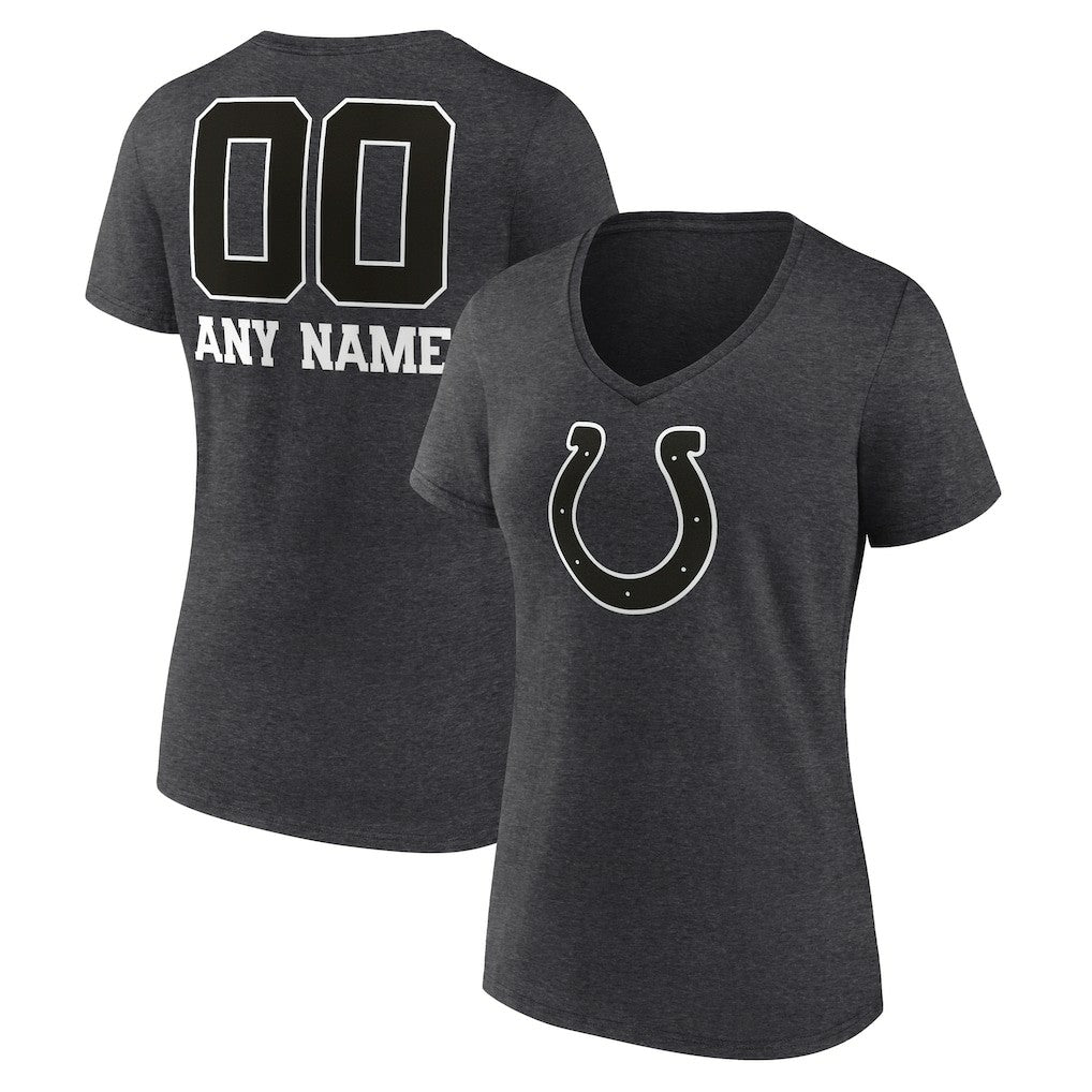 Women's Personalized Name & Number Monochrome V-Neck Long Sleeve T-Shirt - Indianapolis Colts