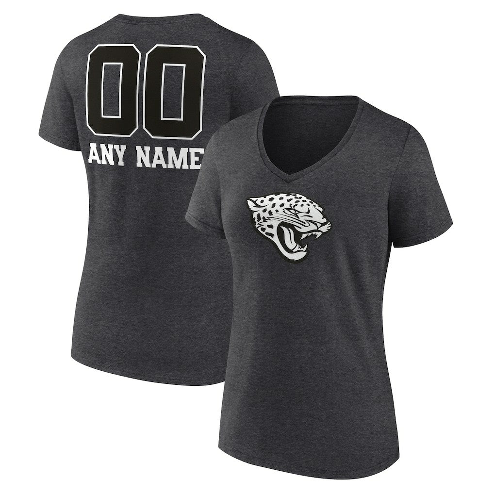 Women's Personalized Name & Number Monochrome V-Neck Long Sleeve T-Shirt - Jacksonville Jaguars