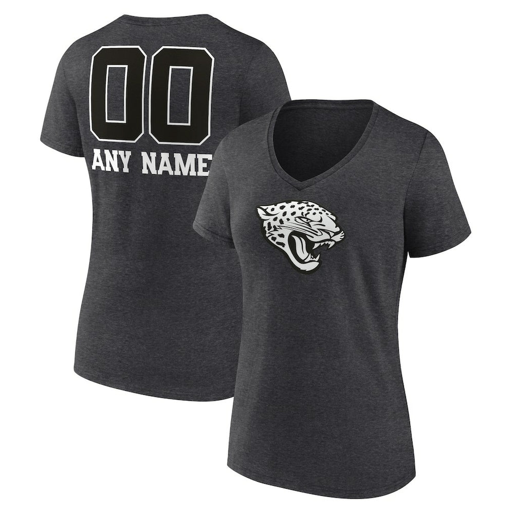 Women's Personalized Name & Number Monochrome V-Neck Long Sleeve T-Shirt - Jacksonville Jaguars