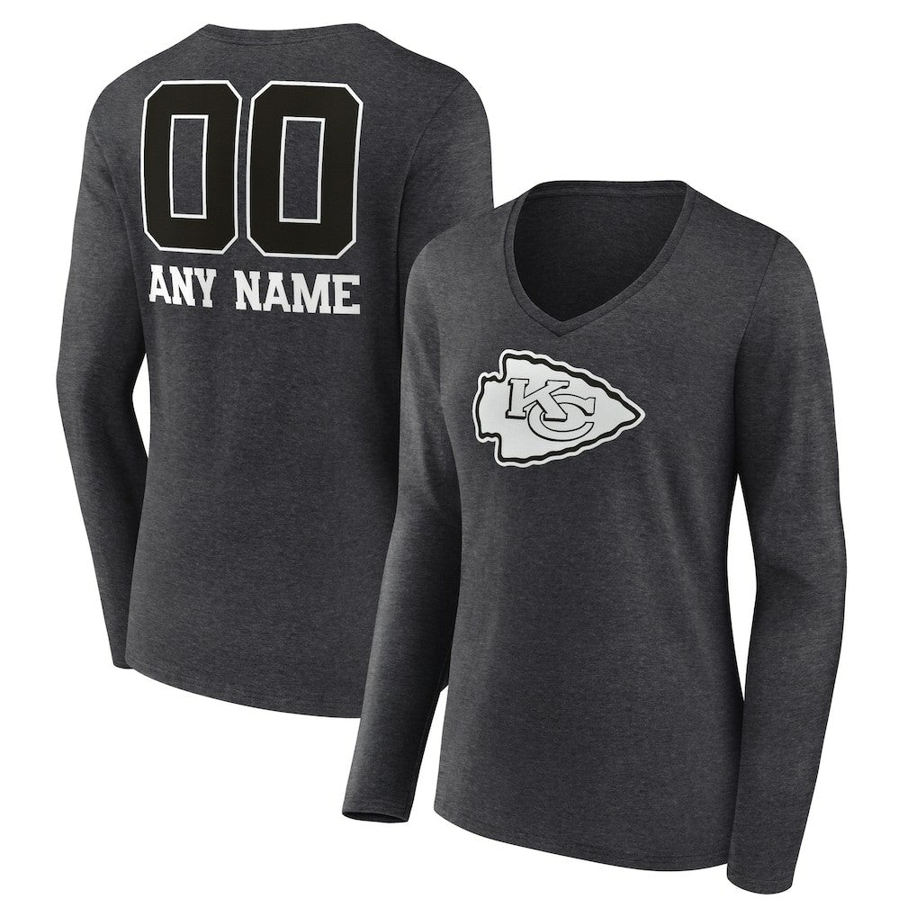 Women's Personalized Name & Number Monochrome V-neck T-Shirt - Kansas City Chiefs