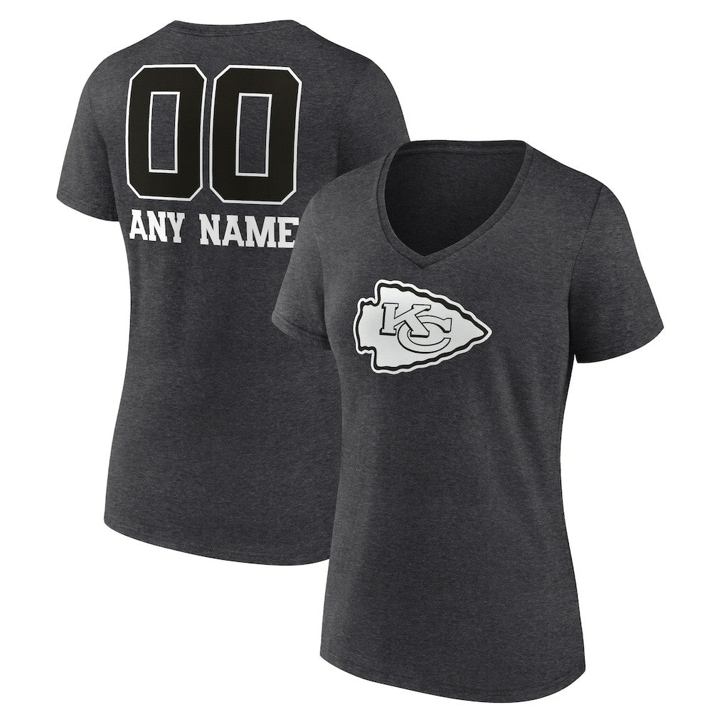Women's Personalized Name & Number Monochrome V-Neck Long Sleeve T-Shirt - Kansas City Chiefs