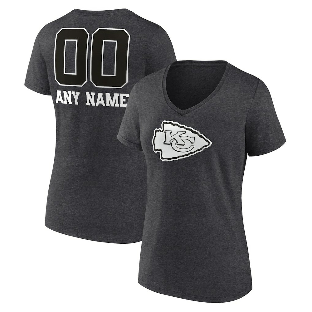 Women's Personalized Name & Number Monochrome V-Neck Long Sleeve T-Shirt - Kansas City Chiefs