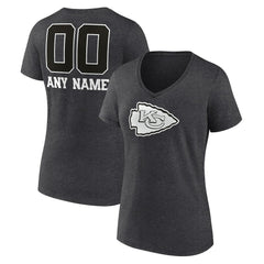 Women's Personalized Name & Number Monochrome V-Neck Long Sleeve T-Shirt - Kansas City Chiefs