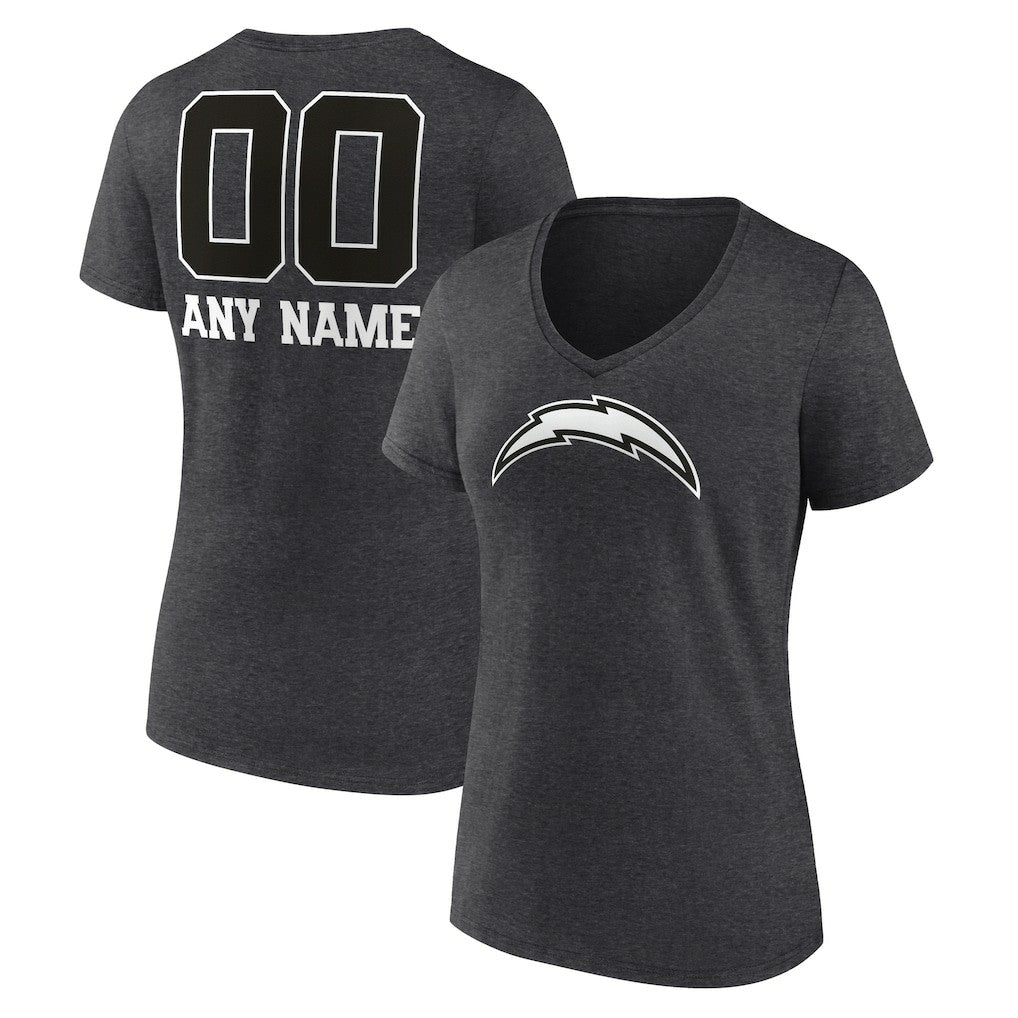 Women's Personalized Name & Number Monochrome V-Neck Long Sleeve T-Shirt - Los Angeles Chargers