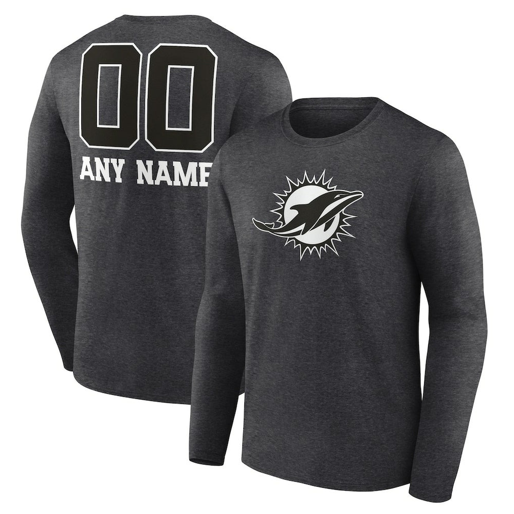 Personalized Name & Number Monochrome Long Sleeve T-Shirt - Miami Dolphins