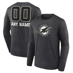 Personalized Name & Number Monochrome Long Sleeve T-Shirt - Miami Dolphins