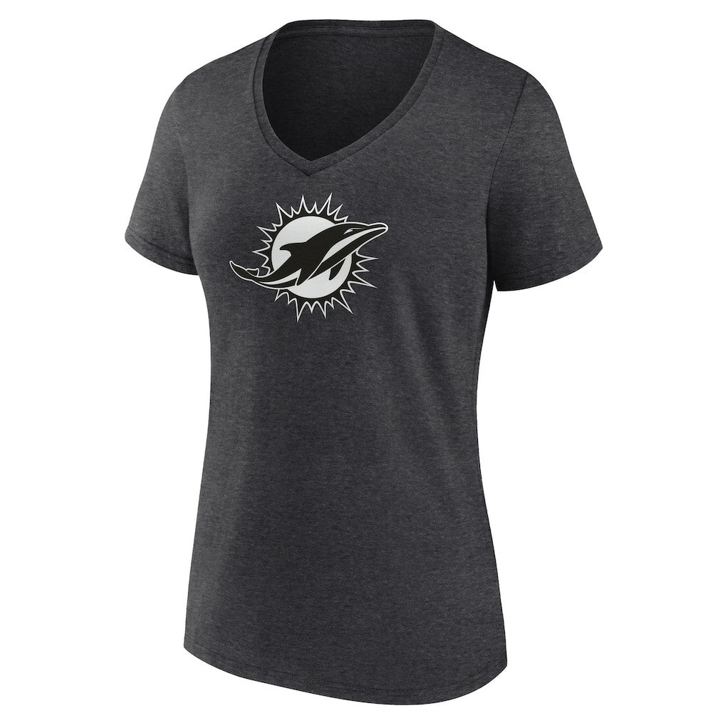 Women's Personalized Name & Number Monochrome V-Neck Long Sleeve T-Shirt - Miami Dolphins