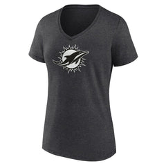 Women's Personalized Name & Number Monochrome V-Neck Long Sleeve T-Shirt - Miami Dolphins