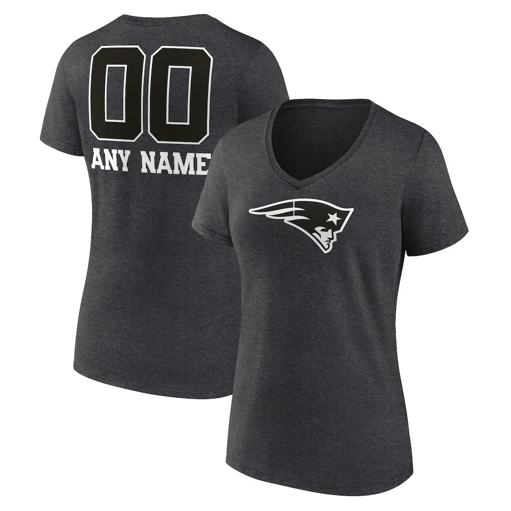 Women's Personalized Name & Number Monochrome V-Neck Long Sleeve T-Shirt - New England Patriots