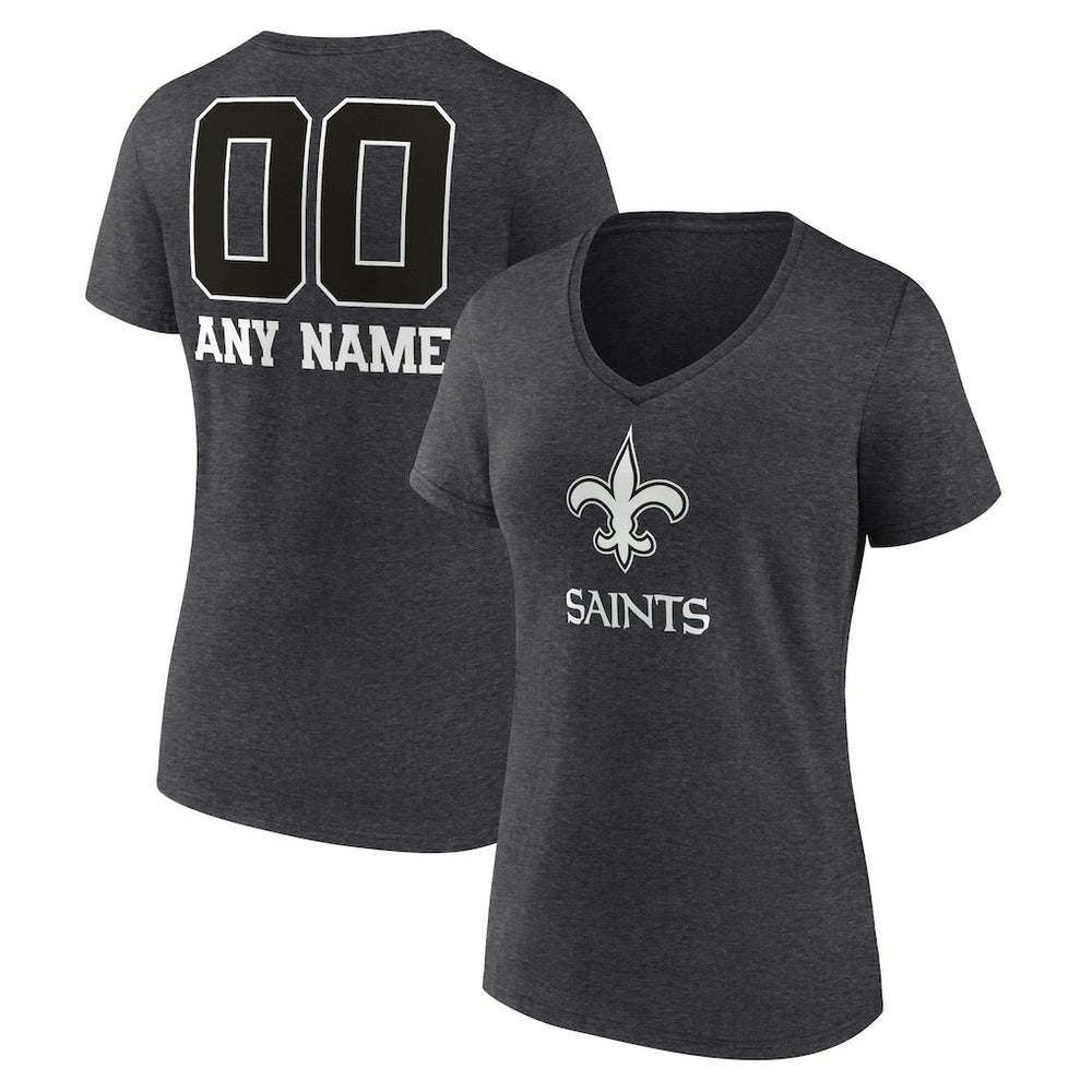 Women's Personalized Name & Number Monochrome V-Neck Long Sleeve T-Shirt - New Orleans Saints