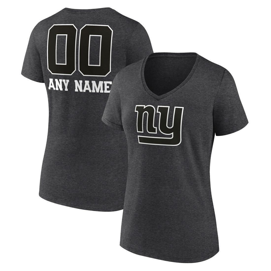 Women's Personalized Name & Number Monochrome V-Neck Long Sleeve T-Shirt - New York Giants