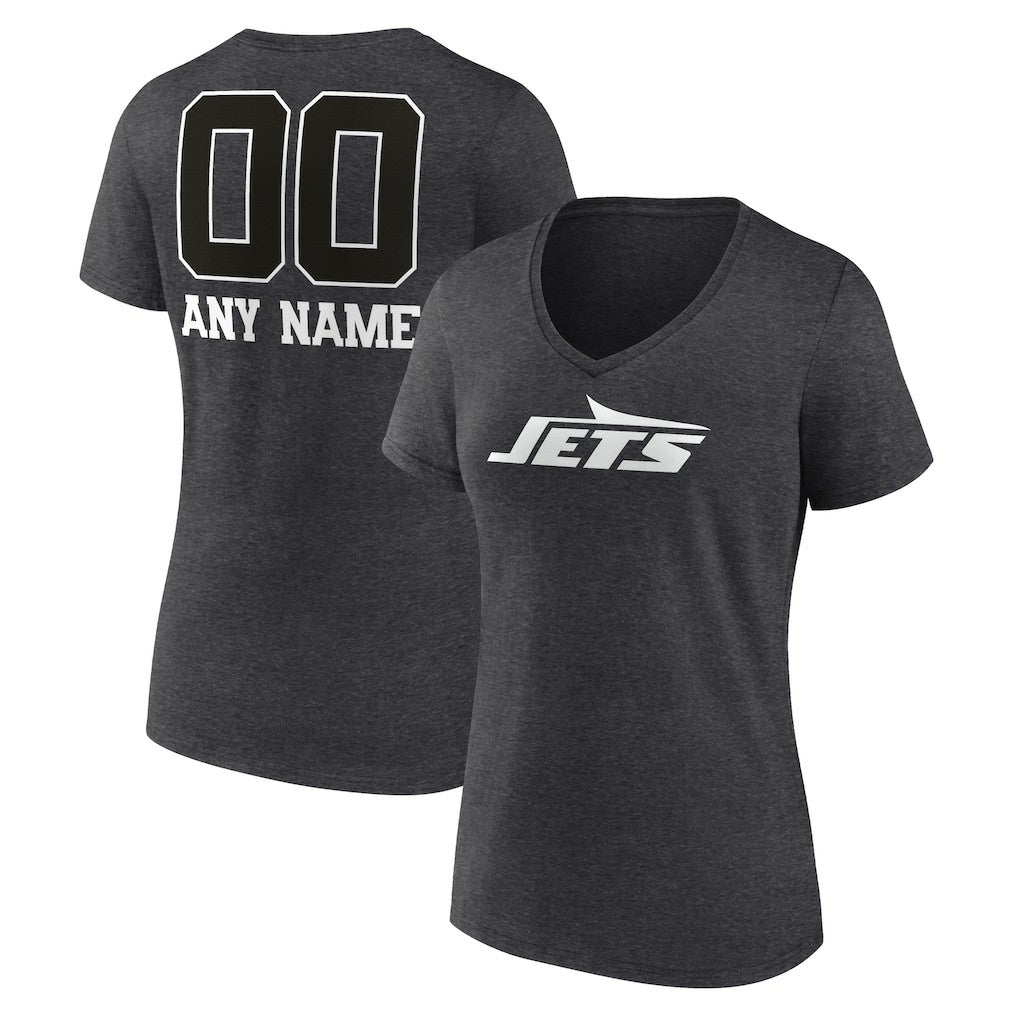 Women's Personalized Name & Number Monochrome V-Neck Long Sleeve T-Shirt - New York Jets