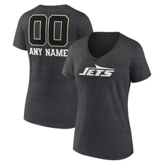Women's Personalized Name & Number Monochrome V-Neck Long Sleeve T-Shirt - New York Jets