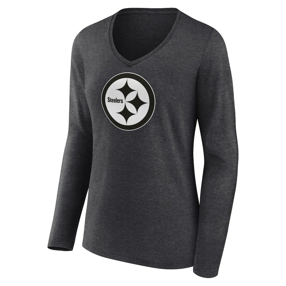 Women's Personalized Name & Number Monochrome V-neck T-Shirt - Pittsburgh Steelers