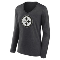 Women's Personalized Name & Number Monochrome V-neck T-Shirt - Pittsburgh Steelers