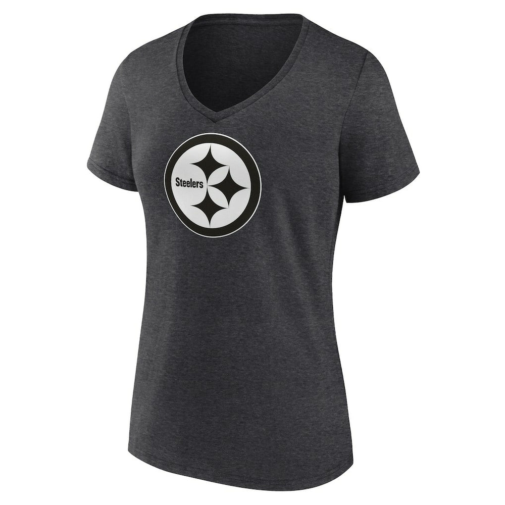 Women's Personalized Name & Number Monochrome V-Neck Long Sleeve T-Shirt - Pittsburgh Steelers