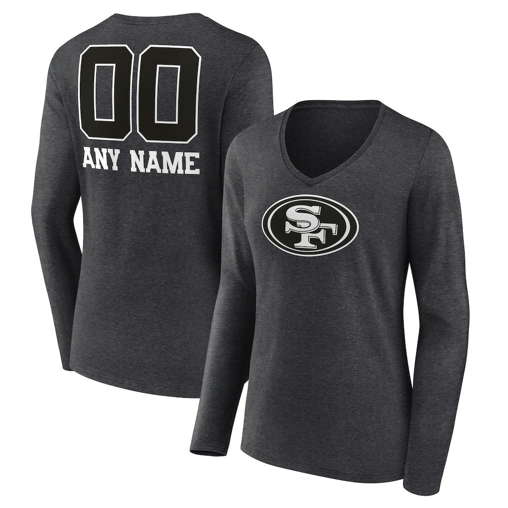 Women's Personalized Name & Number Monochrome V-neck T-Shirt - San Francisco 49ers