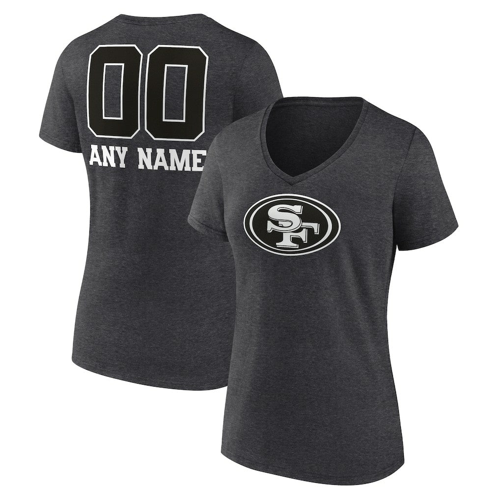 Women's Personalized Name & Number Monochrome V-Neck Long Sleeve T-Shirt - San Francisco 49ers