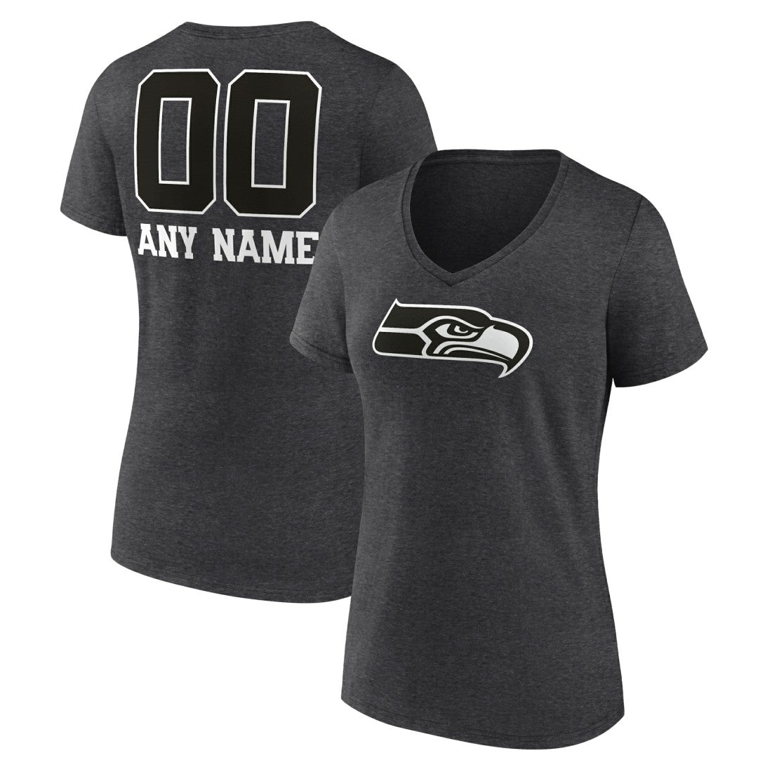 Women's Personalized Name & Number Monochrome V-Neck Long Sleeve T-Shirt - Seattle Seahawks