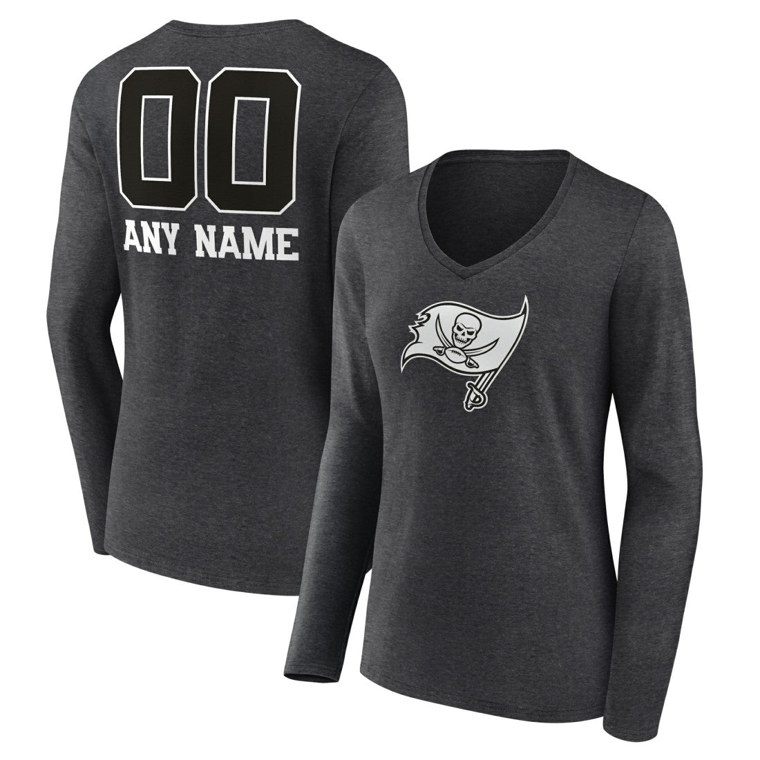 Women's Personalized Name & Number Monochrome V-neck T-Shirt - Tampa Bay Buccaneers