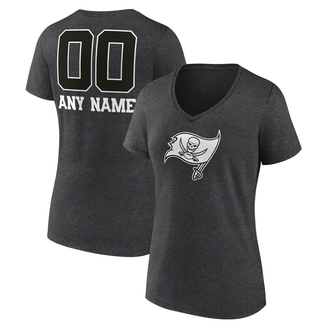 Women's Personalized Name & Number Monochrome V-Neck Long Sleeve T-Shirt - Tampa Bay Buccaneers