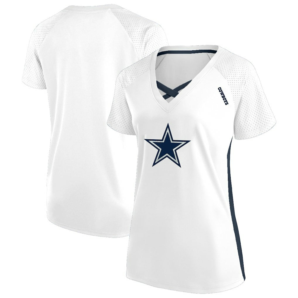 Women's Plus Size Glitter Lace-Up V- Neck T-Shirt - Dallas Cowboys