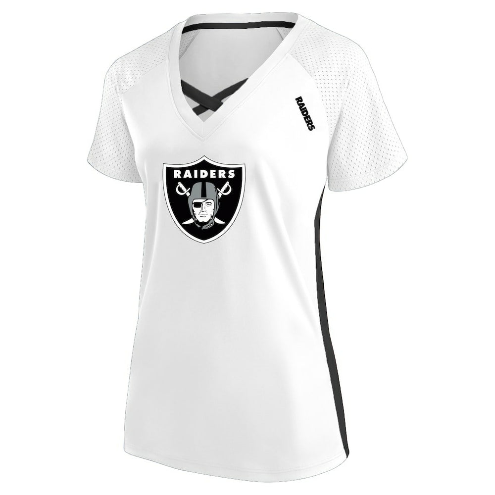 Women's Plus Size Glitter Lace-Up V- Neck T-Shirt - Las Vegas Raiders