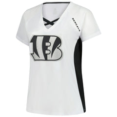 Women's Plus Size Glitter Lace-Up V- Neck T-Shirt - Cincinnati Bengals