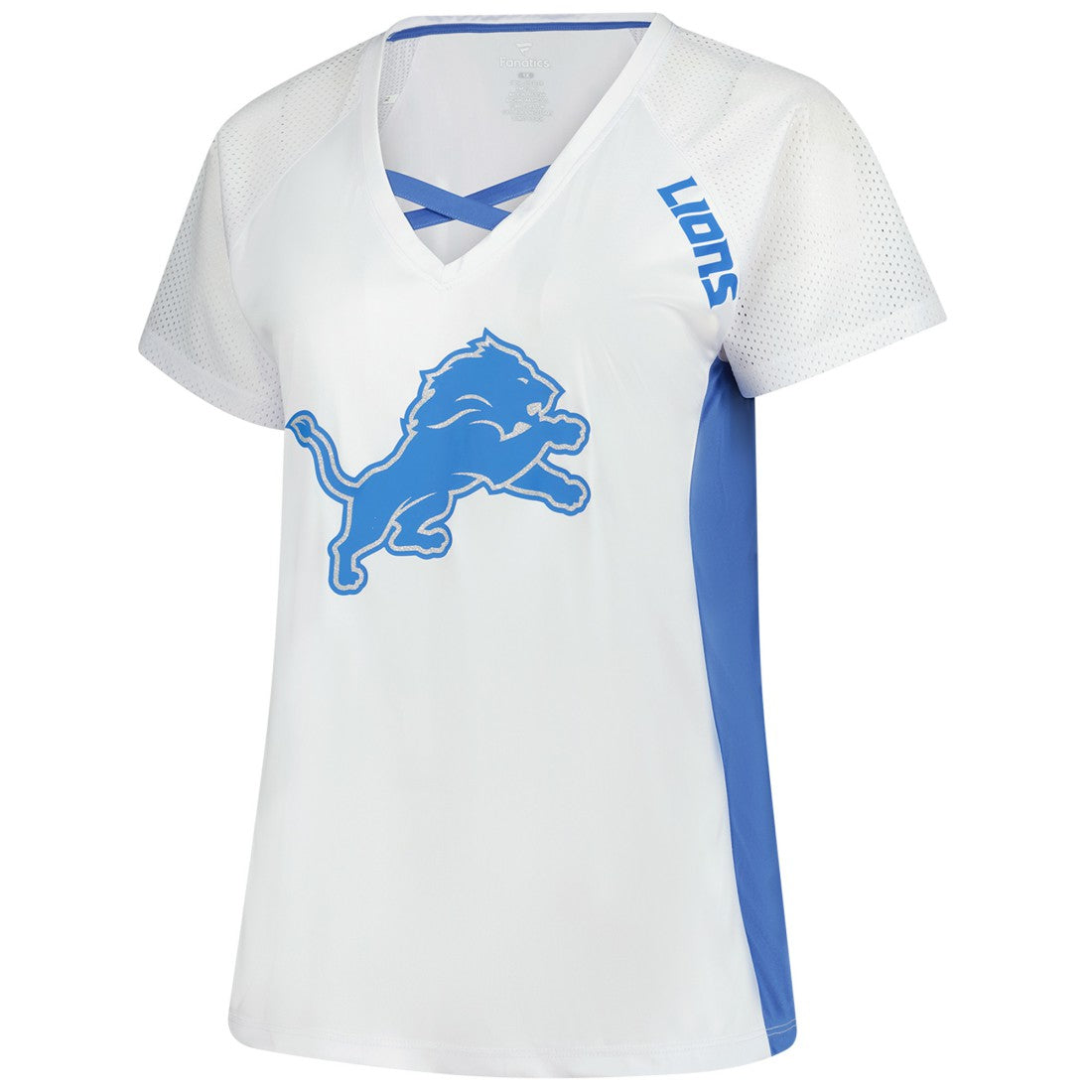 Women's Plus Size Glitter Lace-Up V- Neck T-Shirt - Detroit Lions