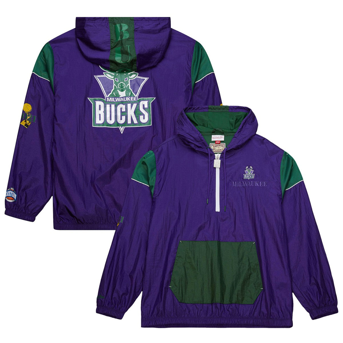 NBA Milwaukee Bucks Unisex Hardwood Classics Team OG 3.0 Anorak Half-Zip Windbreaker Jacket