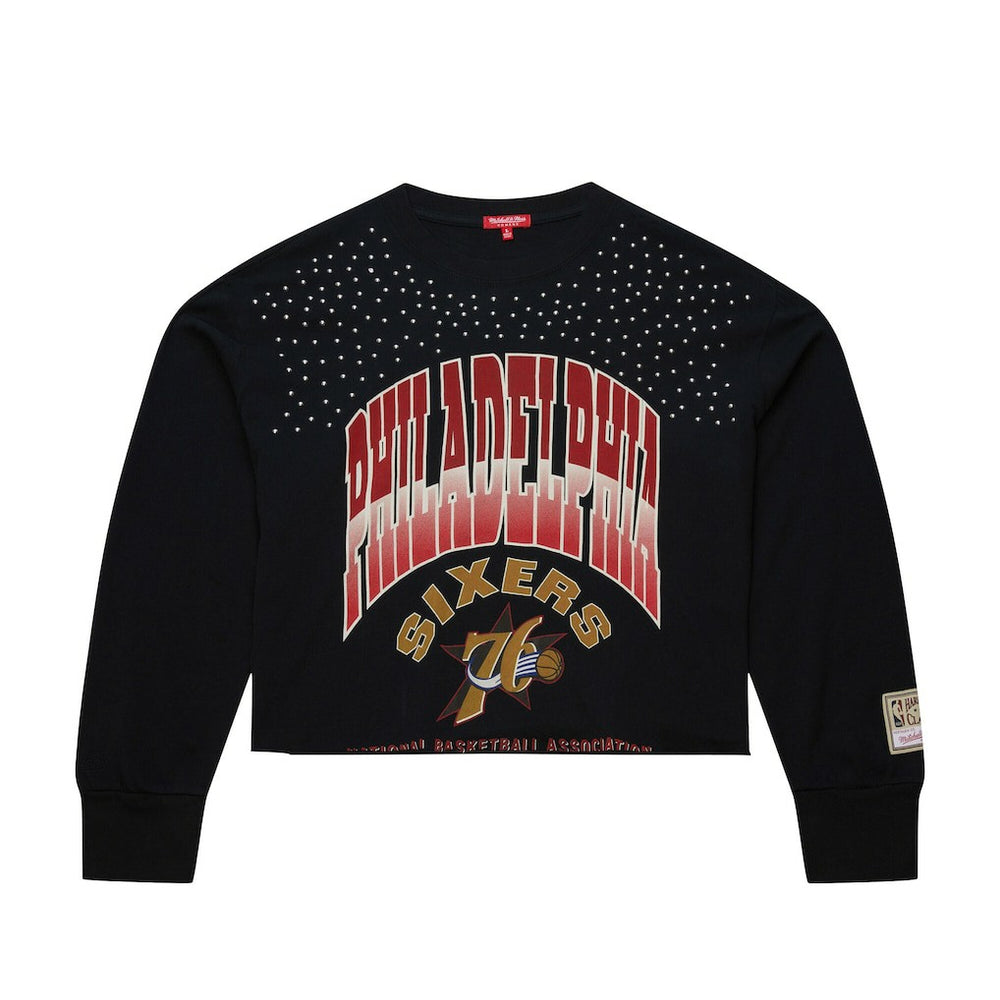 NBA Philadelphia 76ers Women's Hardwood Classics Studded Boxy Cropped Long Sleeve T-Shirt