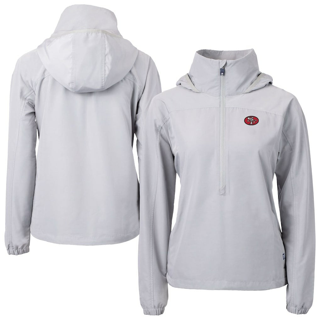 Cutter & Buck Women's Charter Eco Recycled Half-Zip Hooded Anorak Jacket - San Francisco 49ers