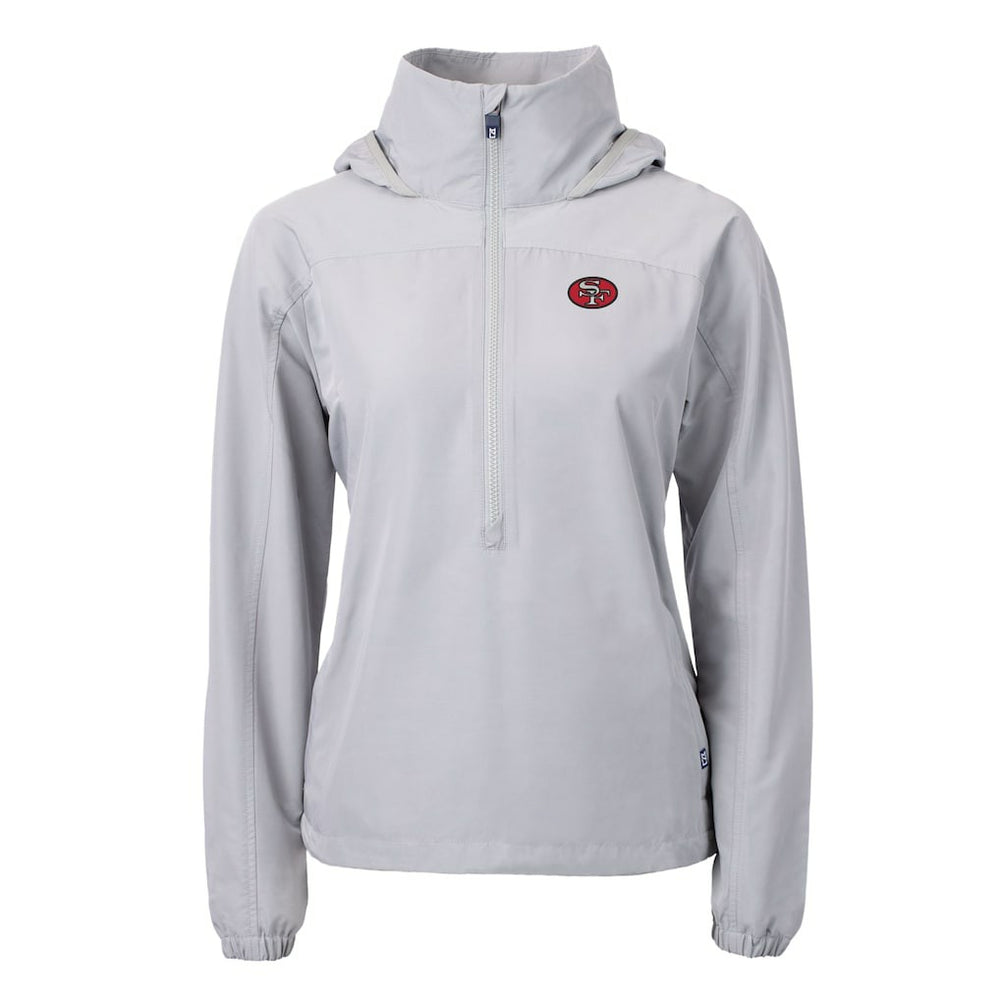 Cutter & Buck Women's Charter Eco Recycled Half-Zip Hooded Anorak Jacket - San Francisco 49ers