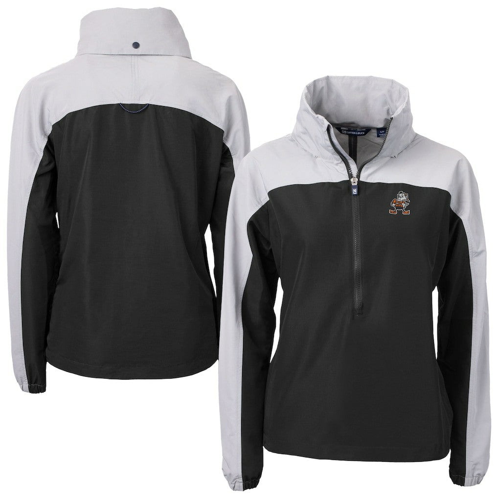Cutter & Buck Women's Charter Eco Recycled Half-Zip Hooded Anorak Jacket - Cleveland Browns