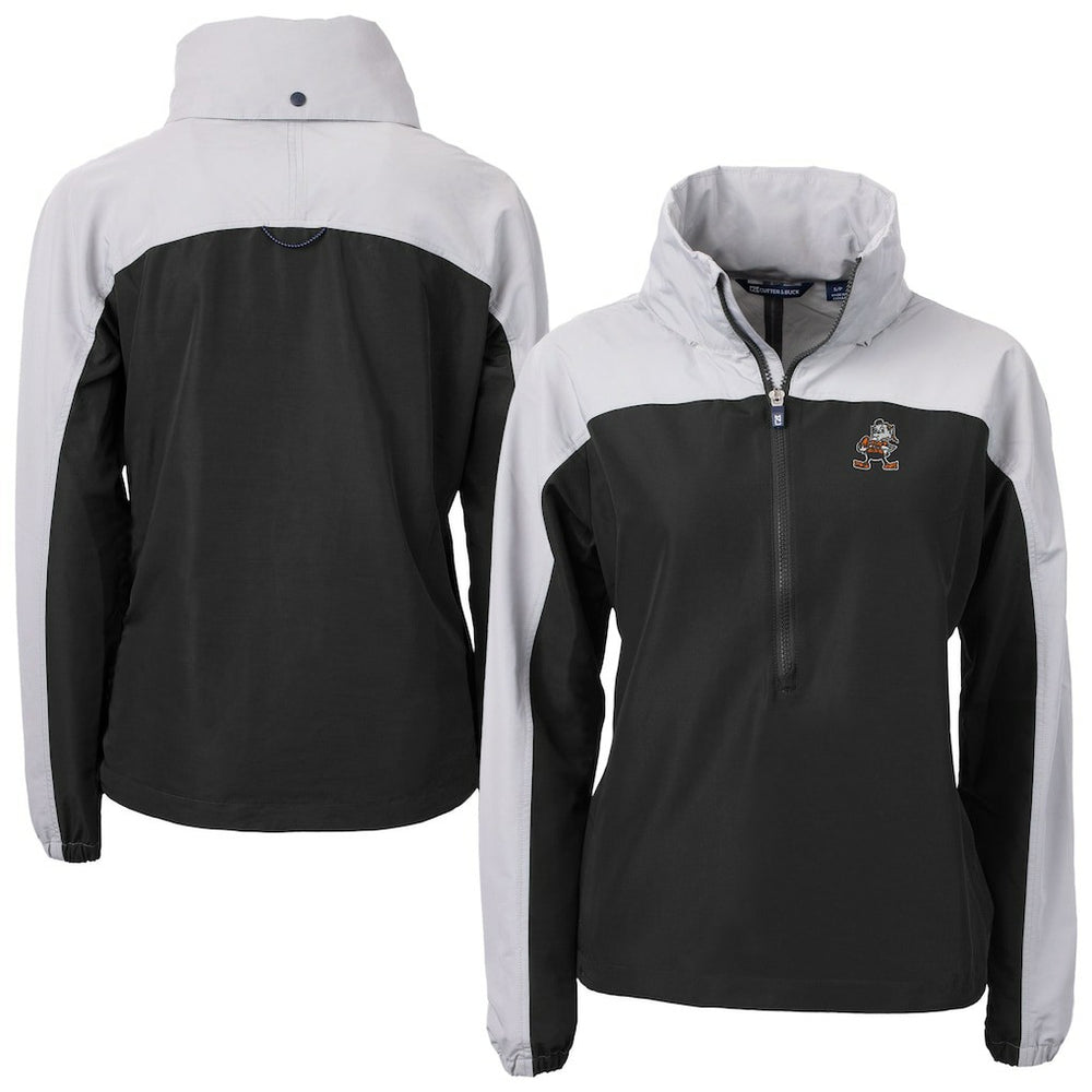 Cutter & Buck Women's Charter Eco Recycled Half-Zip Hooded Anorak Jacket - Cleveland Browns