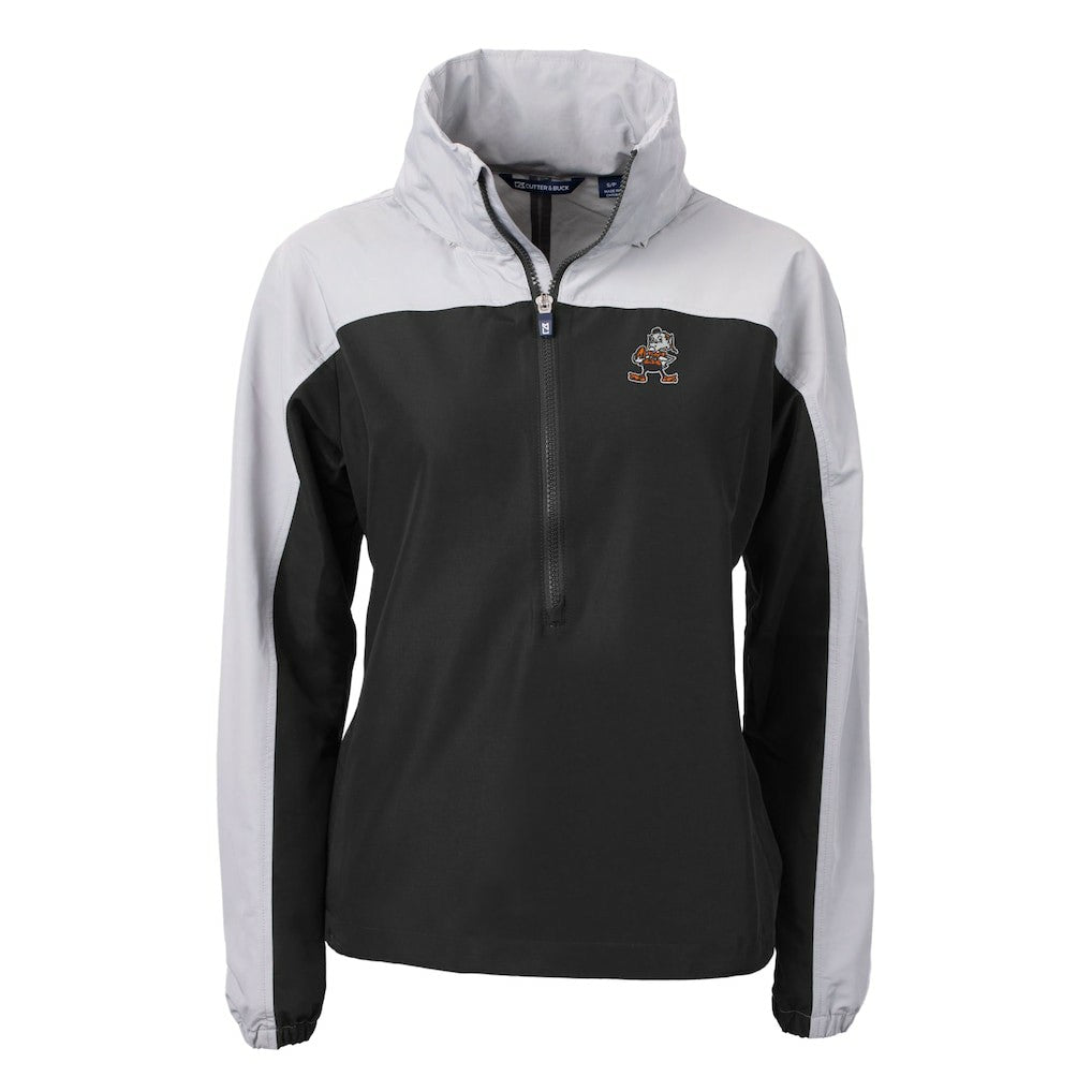 Cutter & Buck Women's Charter Eco Recycled Half-Zip Hooded Anorak Jacket - Cleveland Browns