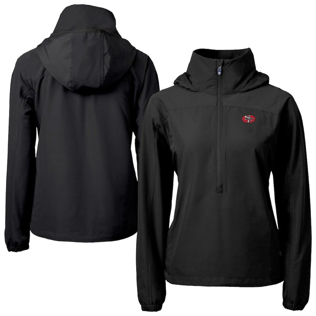 Cutter & Buck Women's Charter Eco Recycled Half-Zip Hooded Anorak Jacket - San Francisco 49ers
