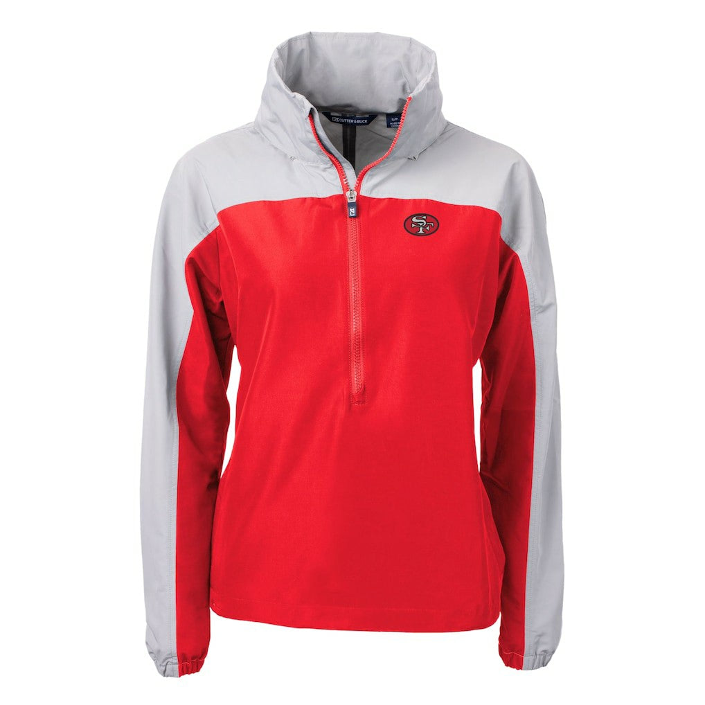Cutter & Buck Women's Charter Eco Recycled Half-Zip Hooded Anorak Jacket - San Francisco 49ers