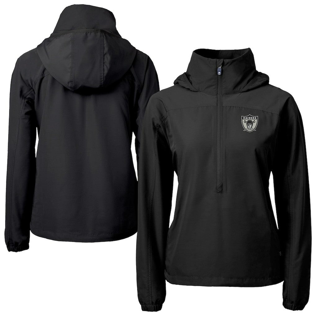 Cutter & Buck Women's Charter Eco Recycled Half-Zip Hooded Anorak Jacket - Las Vegas Raiders