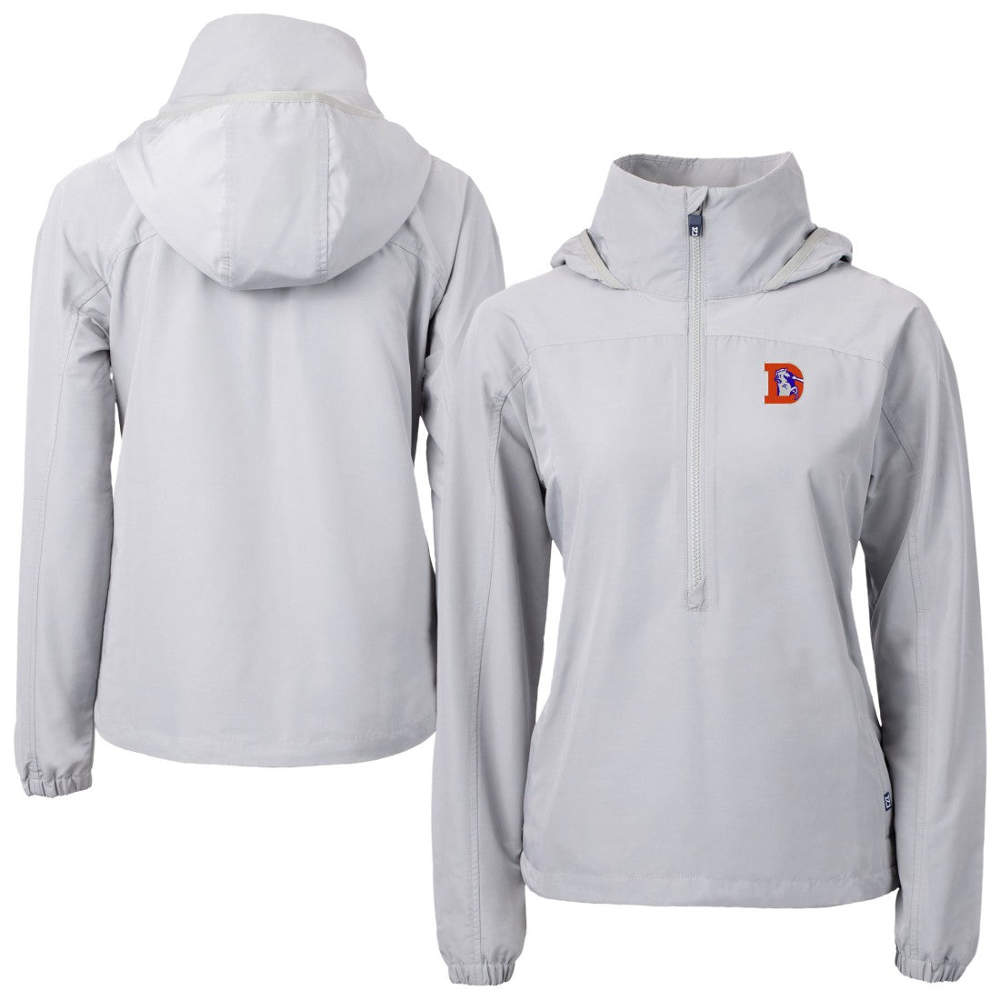 Cutter & Buck Women's Charter Eco Recycled Half-Zip Hooded Anorak Jacket - Denver Broncos