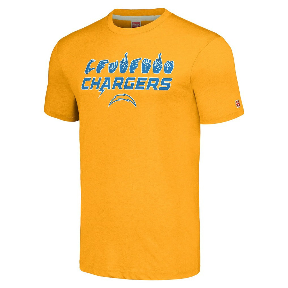 Homage Unisex The NFL ASL Collection by Love Sign American Sign Language T-Shirt - Los Angeles Chargers